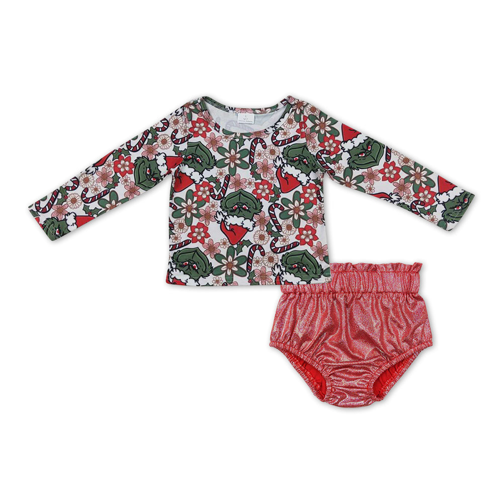 Christmas Green Face Tassel Top Disco bummie set