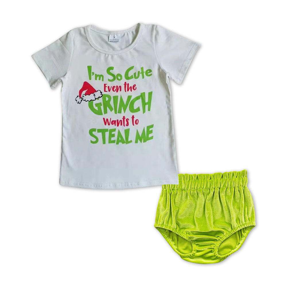 Christmas Green Face Top Green Velvet bummie set