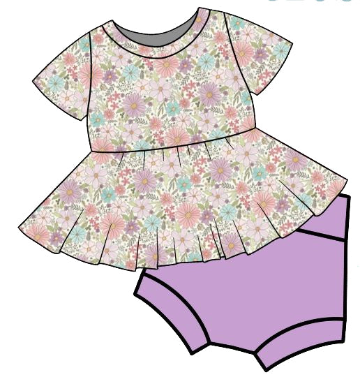 baby girls pink lavender floral bummies outfit preorder