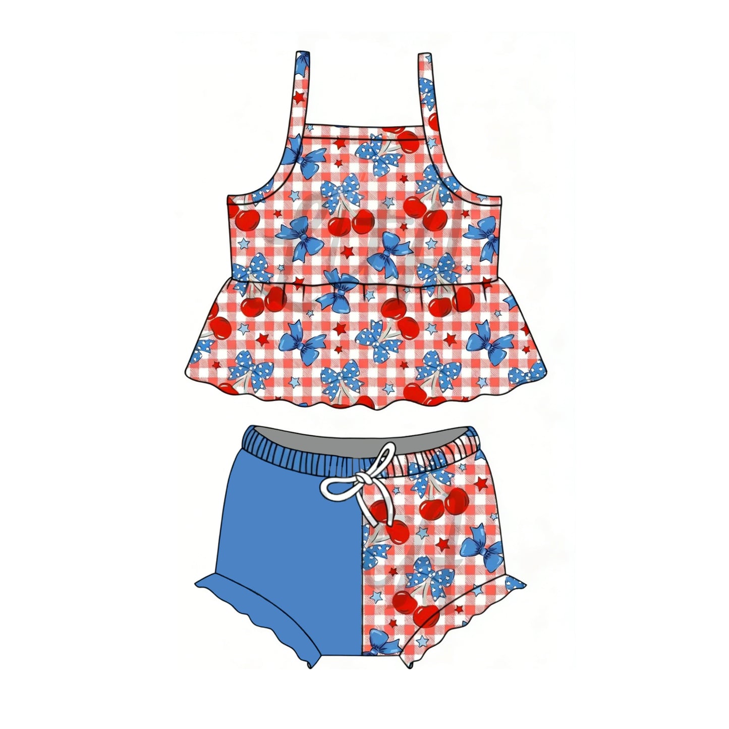 July 4th red bow design girls summer bummies outfit preorder