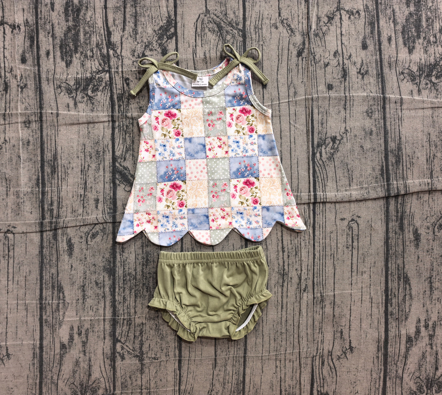 Pink blue floral design girls summer bummies outfit preorder