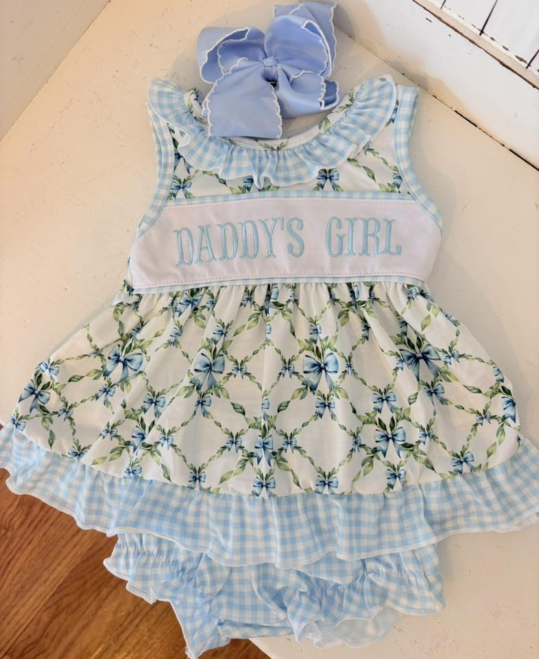 Daddys girls blue bow summer bummies outfit preorder