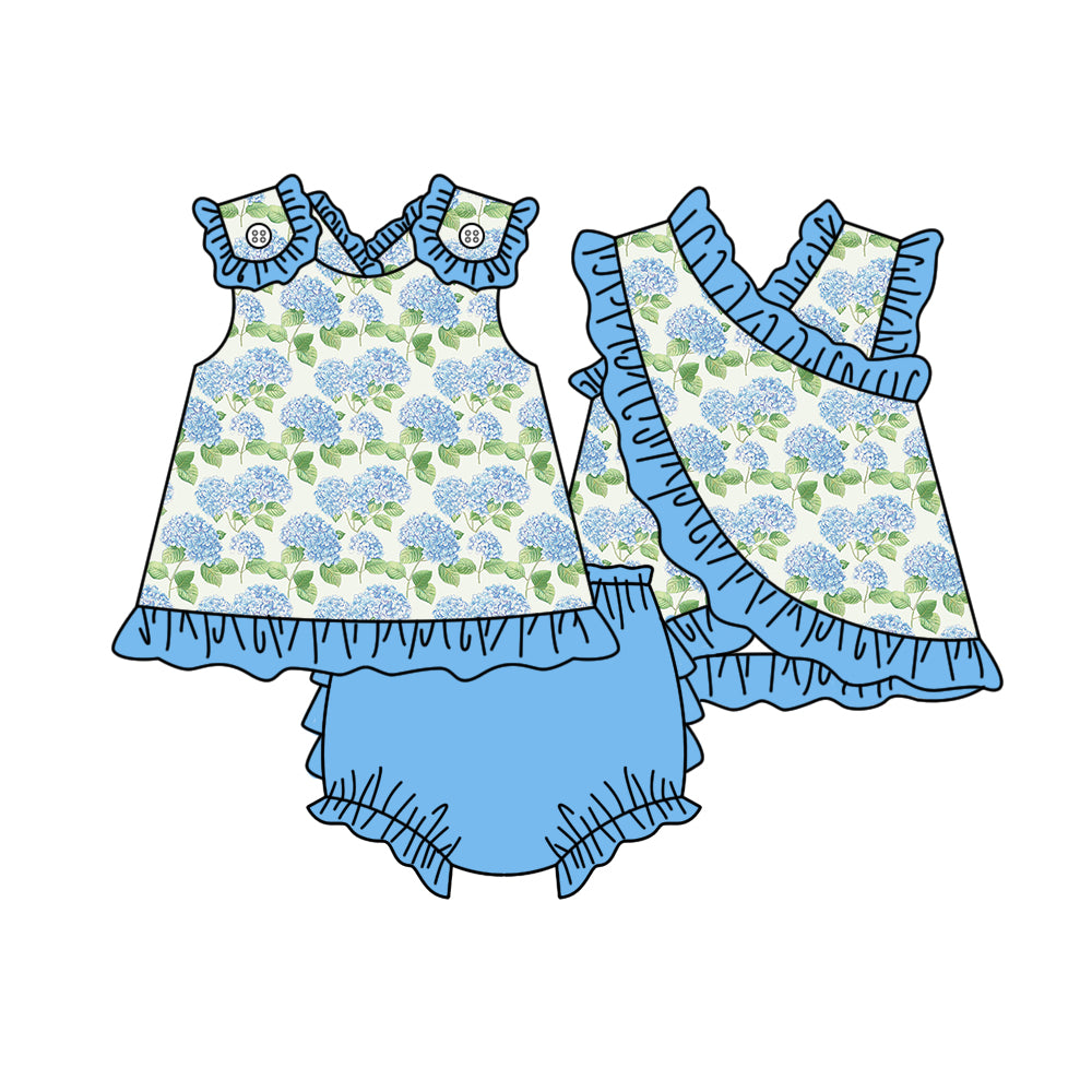 Blue flowers design girls summer bummies outfit preorder
