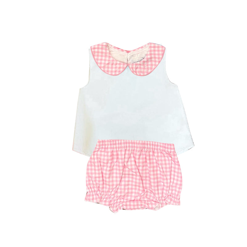 Toddle girls pink plaid summer bummies outfit preorder