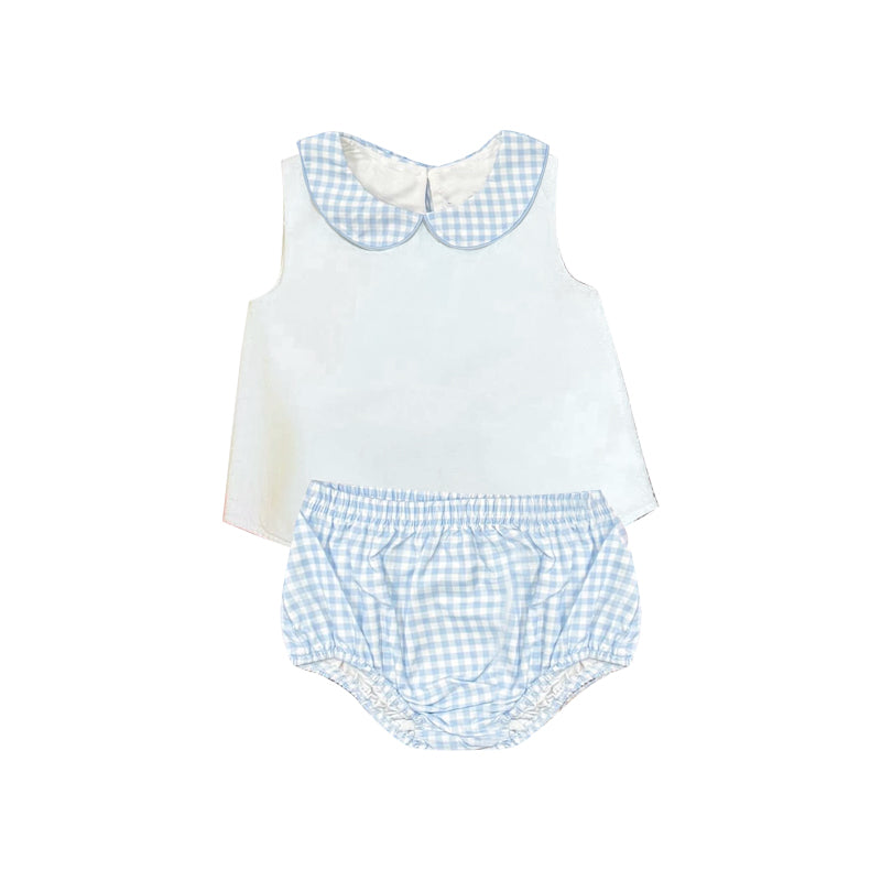 Toddle girls blue plaid summer bummies outfit preorder