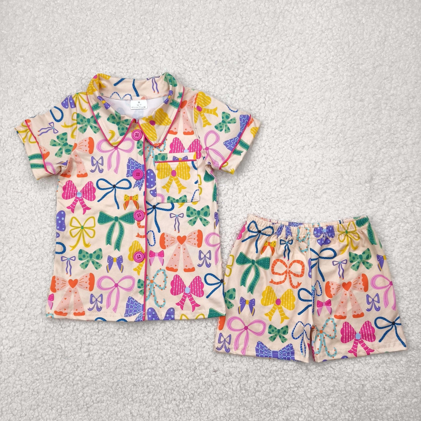 Colorful bow baby girls summer pajama set