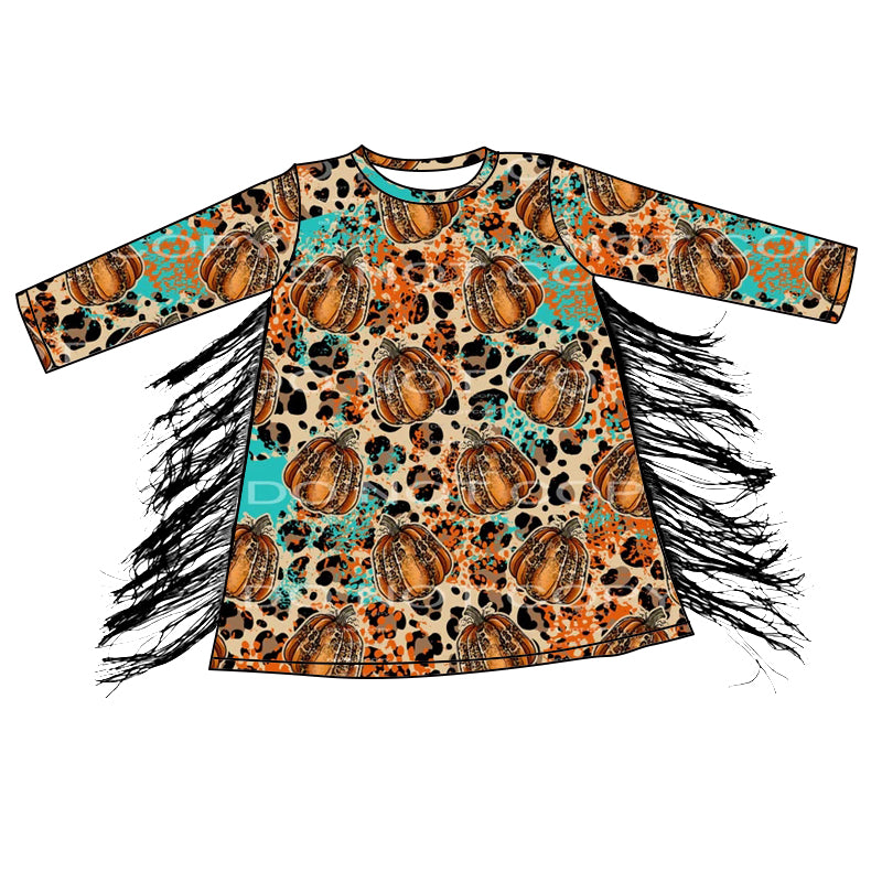 wholesale cheetah pumpkin baby girls fall season dress preorder