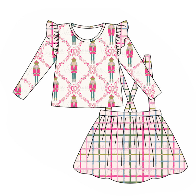 toddle girls christmas soldier long sleeve top suspender skirts 2pcs outfit preorder
