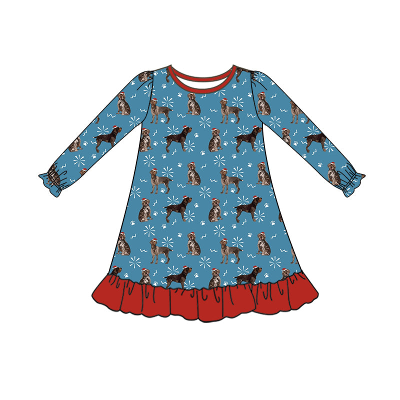 wholesale kids girls christmas dog print long sleeve dress preorder
