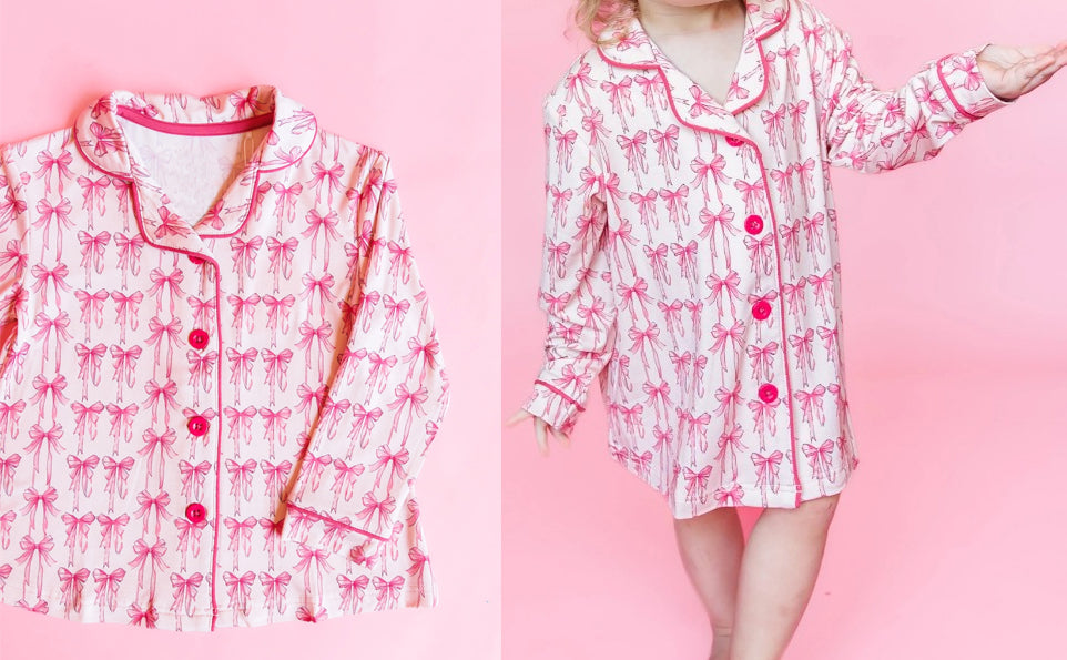 infant baby girls pink bow buttton down gown dress preorder