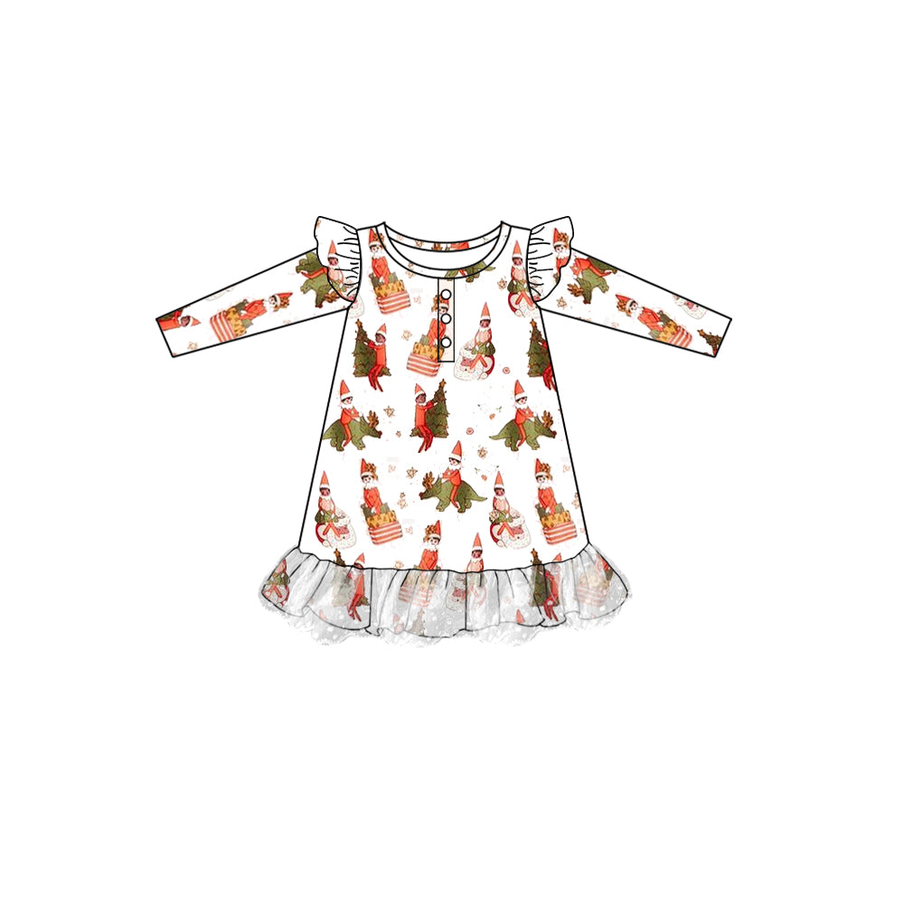 Infant baby girls christmas dinosaur long sleeve winter dress preorder