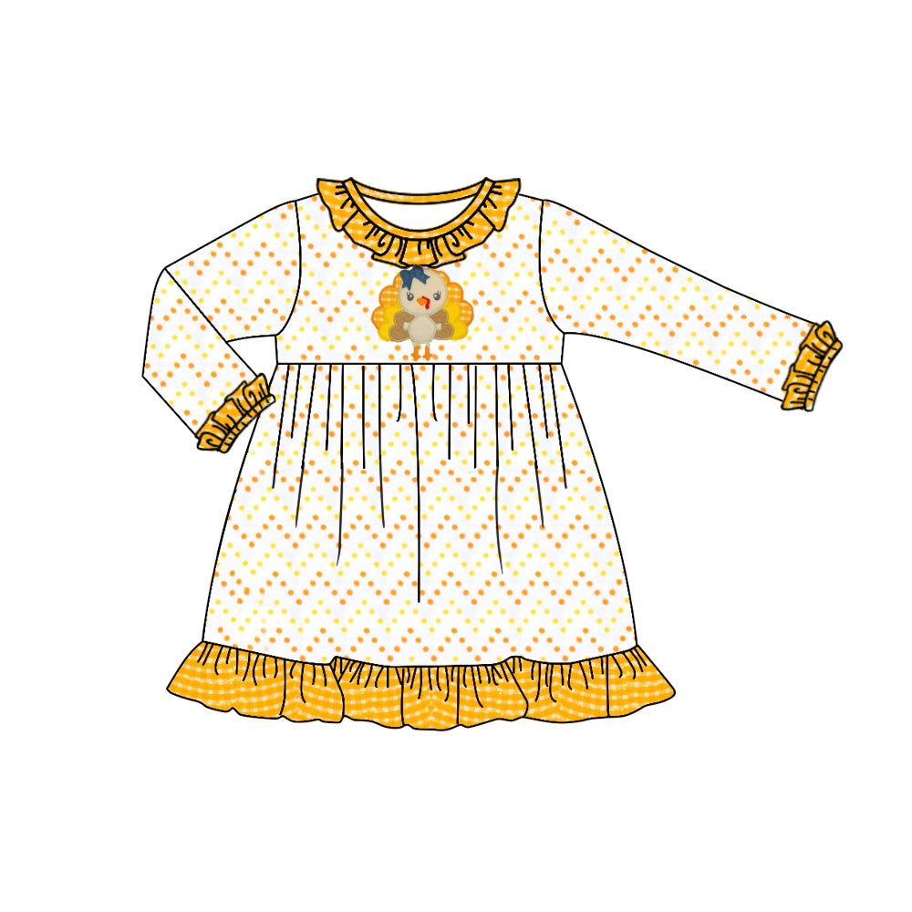 toddle baby girl Thanksgiving turkey polka dots dress preorder