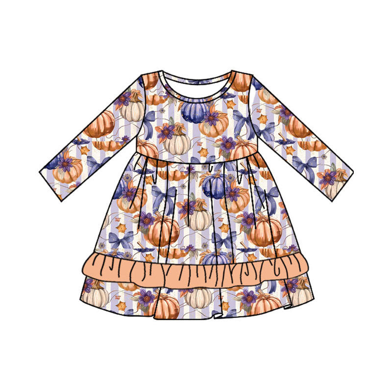 Floral Pumpkin Bow Fall Season Dress Preorder