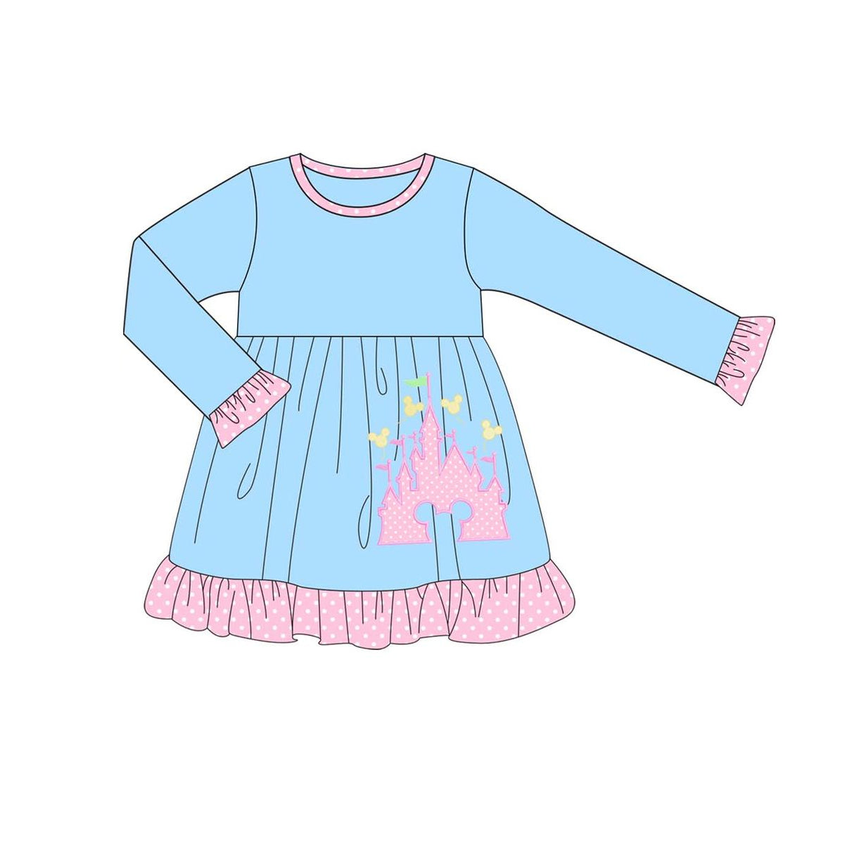 wholesale kids girls pink dot castle long sleeve dress preorder