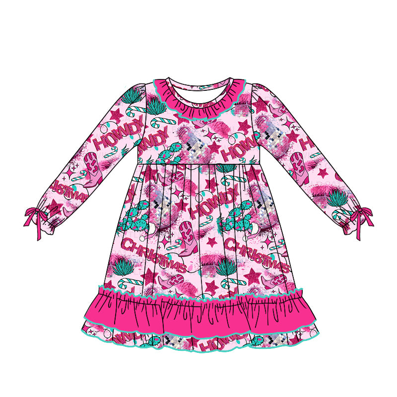 white christmas dresses Christmas howdy western long sleeve dress preorder – aierwhoesalekidsclothes