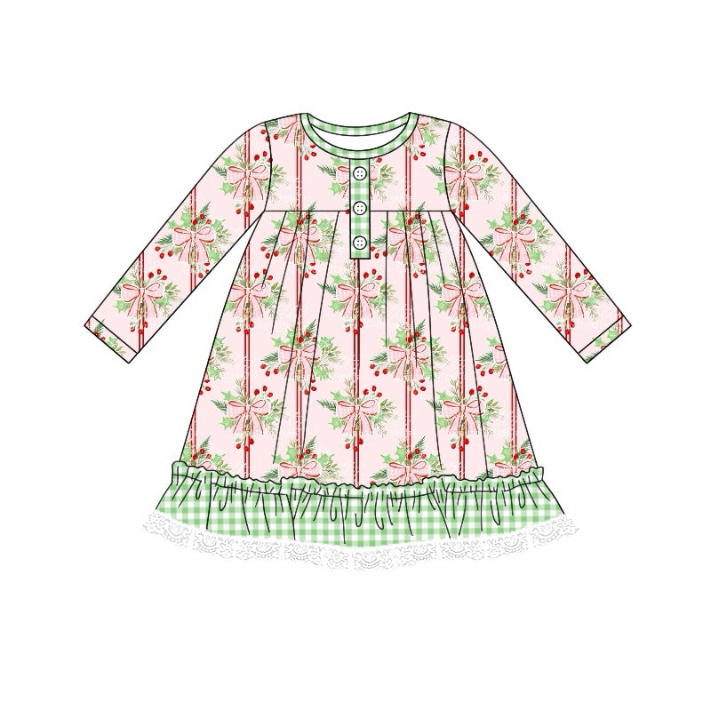 baby girl Christmas holly print winter dress preorder