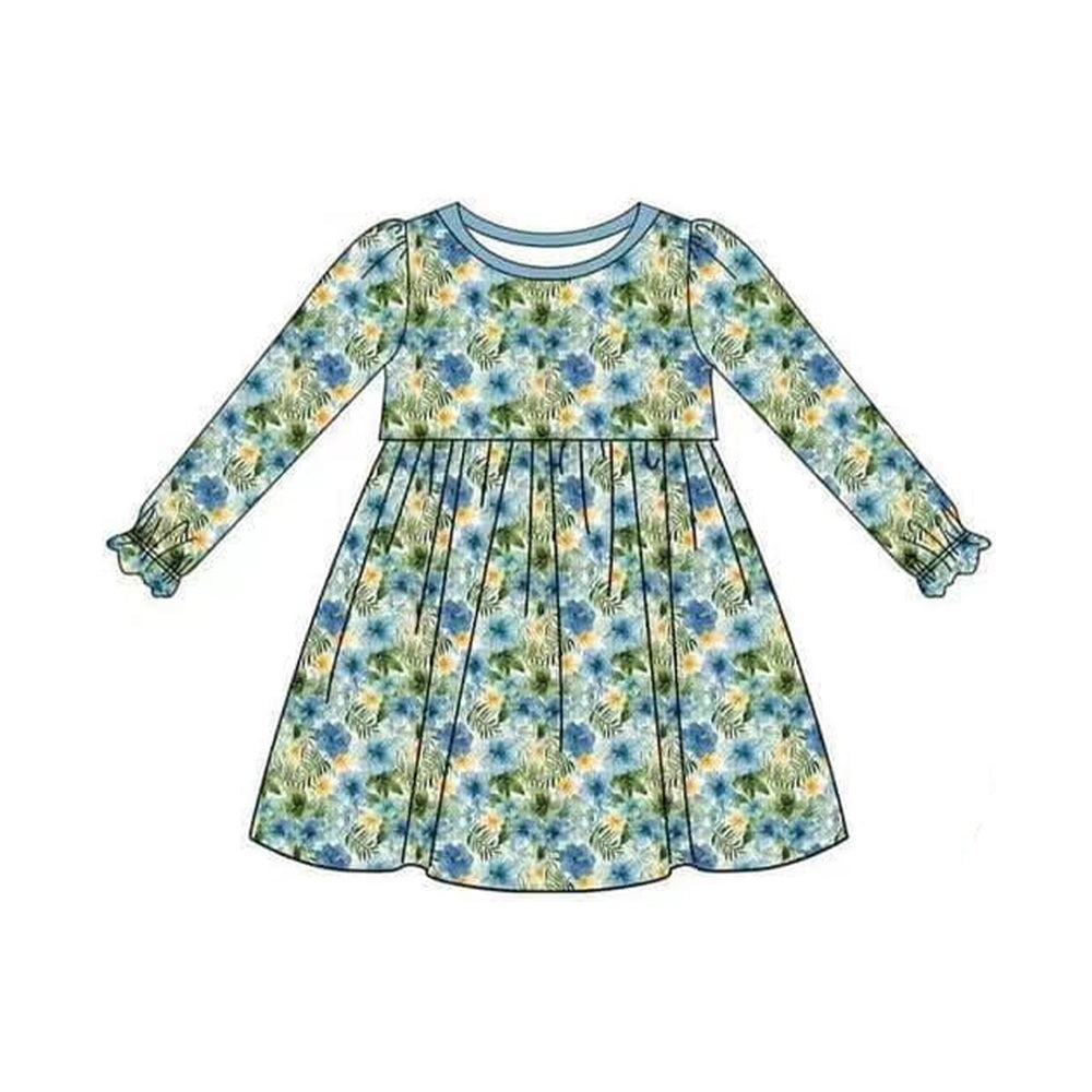 wholesale kids girls blue floral long sleeve boutique dress preorder