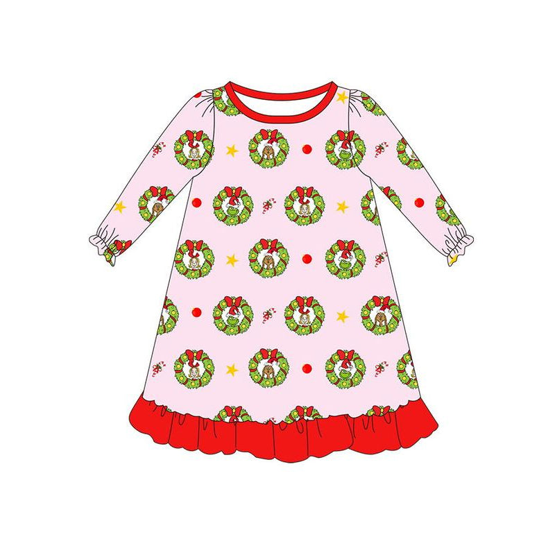 Christmas green face long sleeve pink gown dress preorder