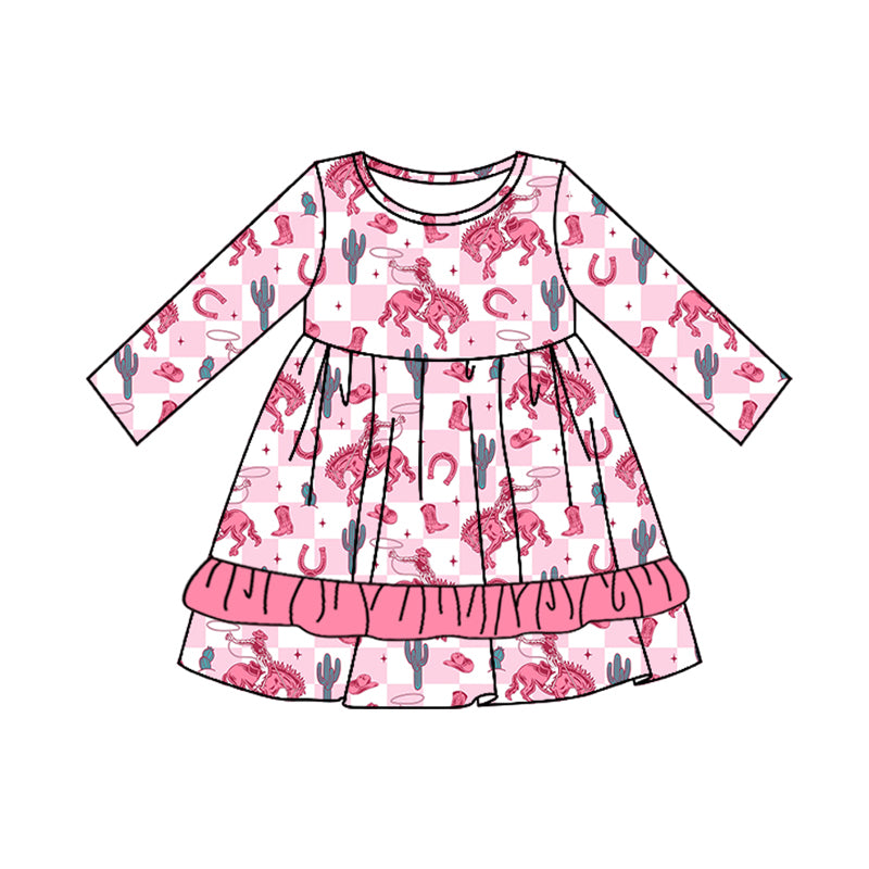Cowgirl western pink checkered dress preorder