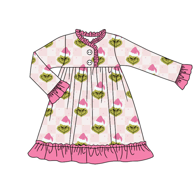 Christmas green face long sleeve dress preorder