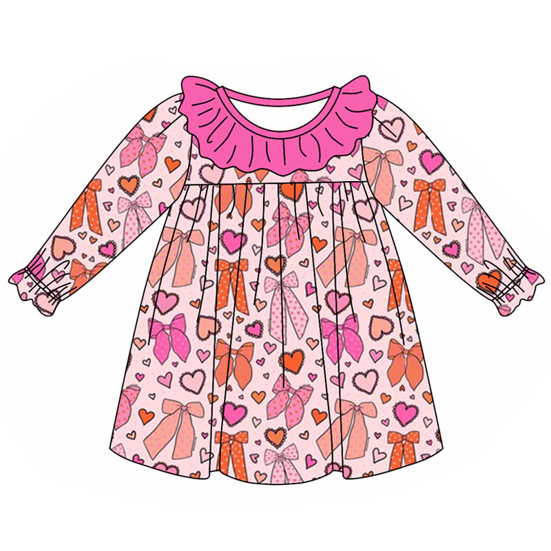 knee length dresses for ladies baby girls Valentines day heart bow print long sleeve dress preorder –  aierwhoesalekidsclothes