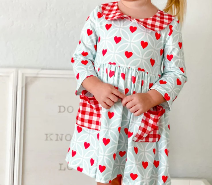 baby girls Valentines day heart print long sleeve dress preorder