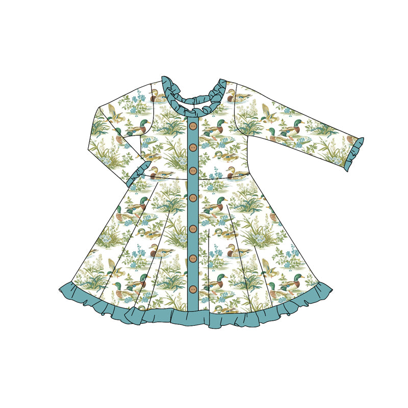 Baby Girls Mallard Duck Floral Long Sleeve Dress Preorder