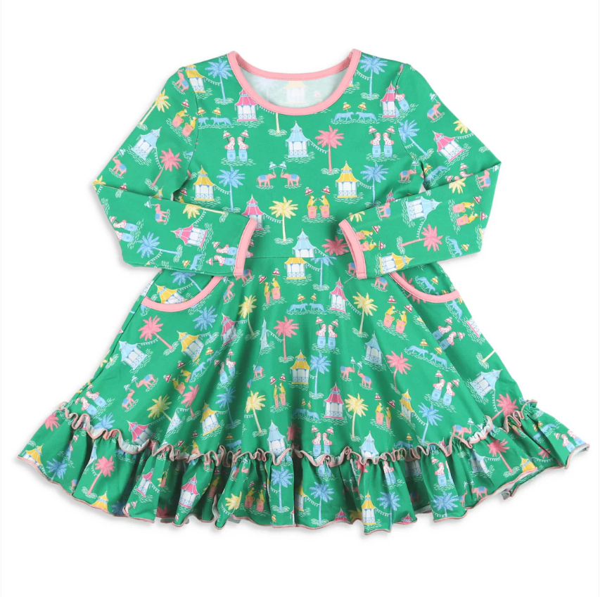 Wholesale price girls fair print long sleeve dress preorder