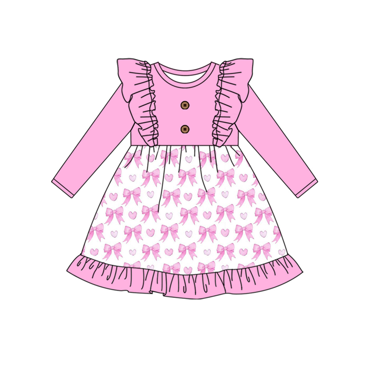 Wholesale price girls pink bow long sleeve dress preorder