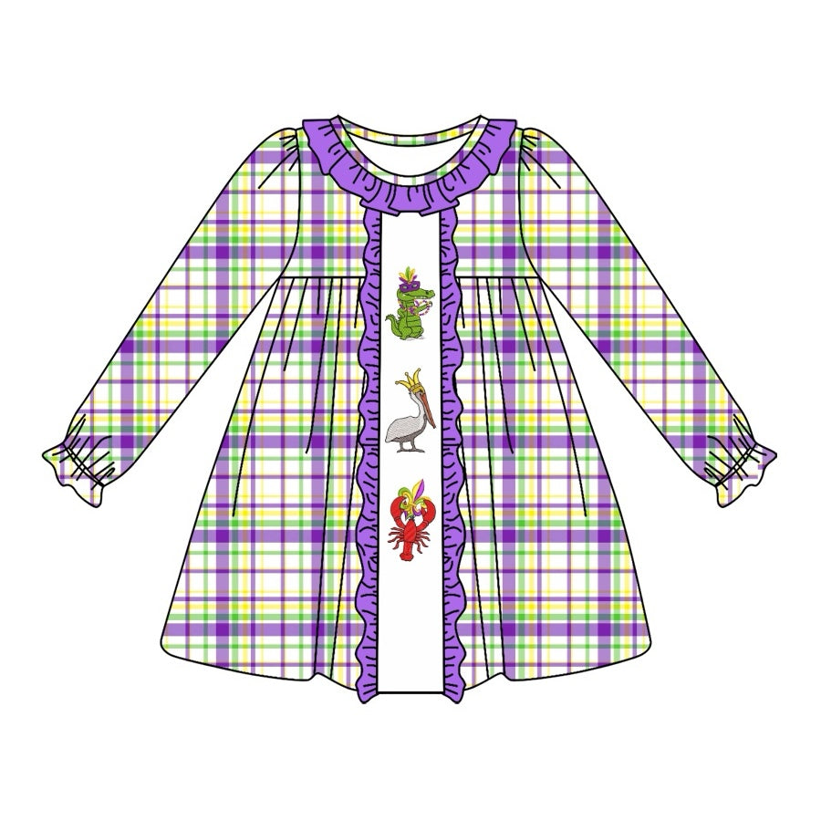 Infant baby girl Mardi Gras crawfish dress preorder