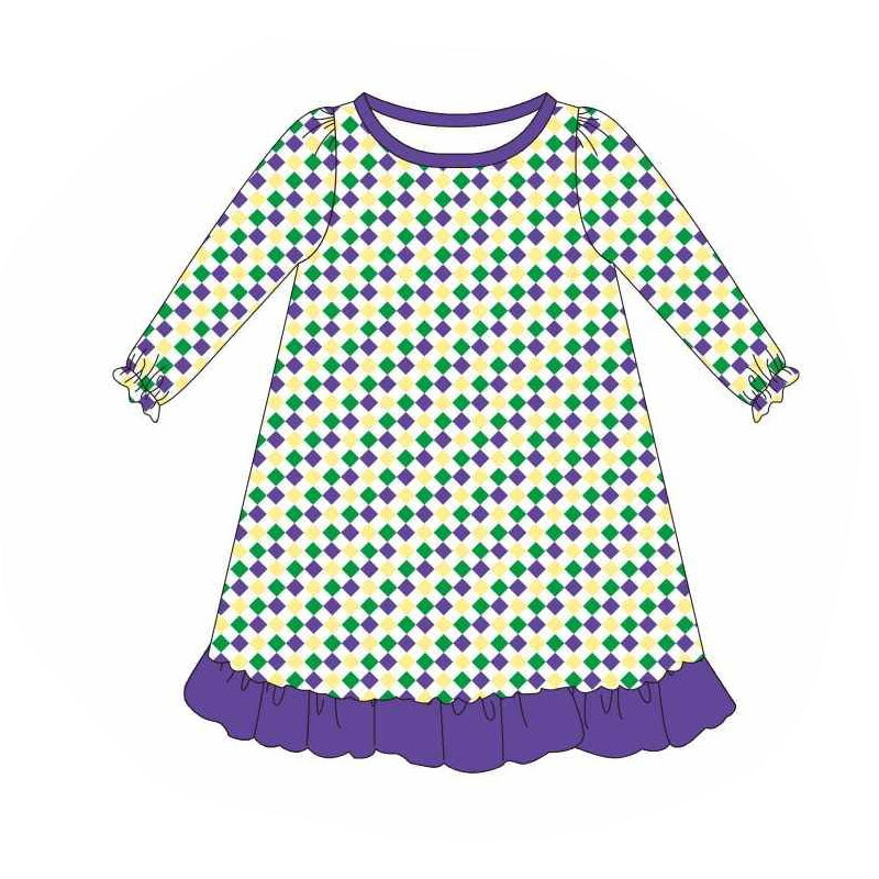 Mardi Gras toddle baby girls long sleeve dress preorder