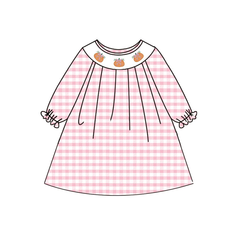 Toddle girls fall pumpkin long sleeve smocked dress preorder