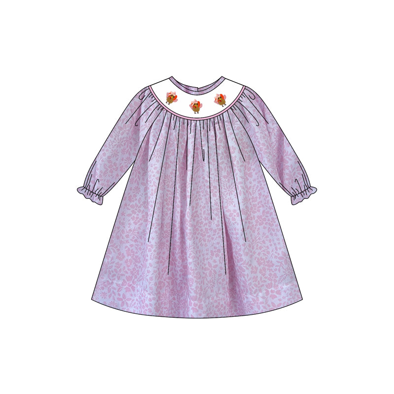 Toddle girls Thanksgiving turkey smocked dress preorder