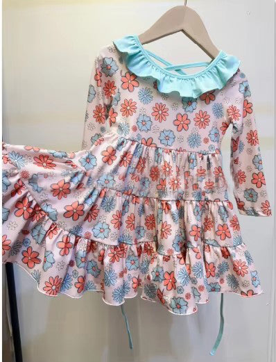 Toddle girls colorful flowers design long sleeve dress preorder