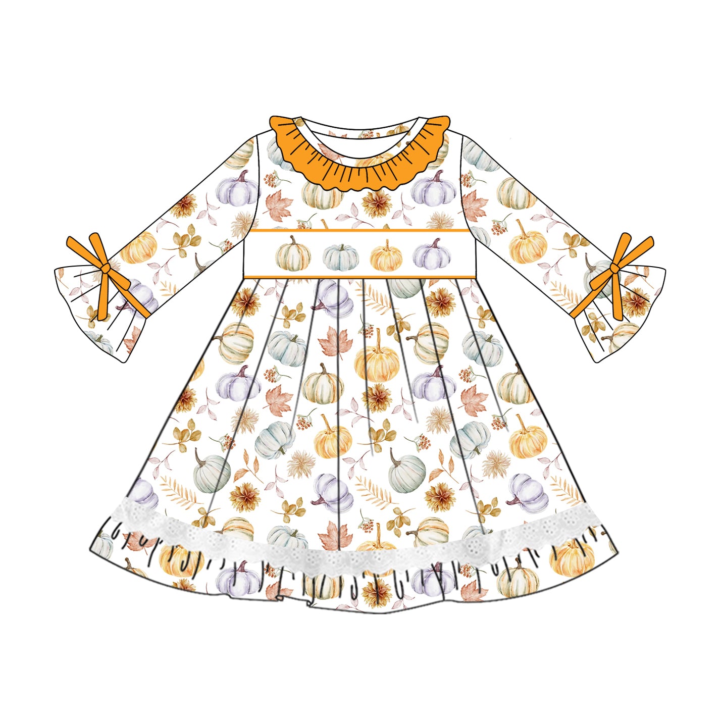 Toddle girls fall pumpkin floral dress preorder