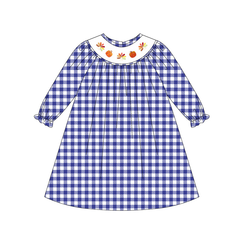 Thanksgiving turkey pumpkin girls smocked dress preorder