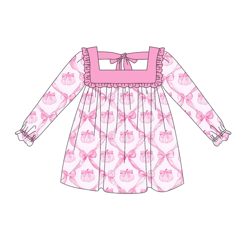 Pink pumpkins girls long sleeve dress preorder
