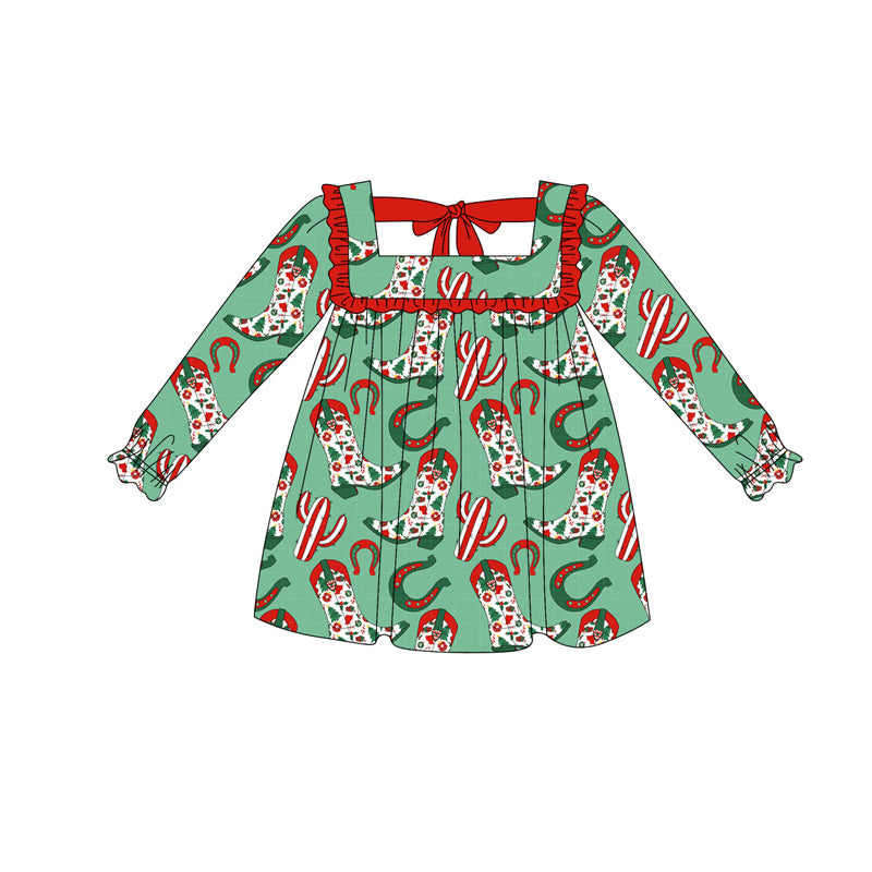 Christmas western boots girls long sleeve dress preorder