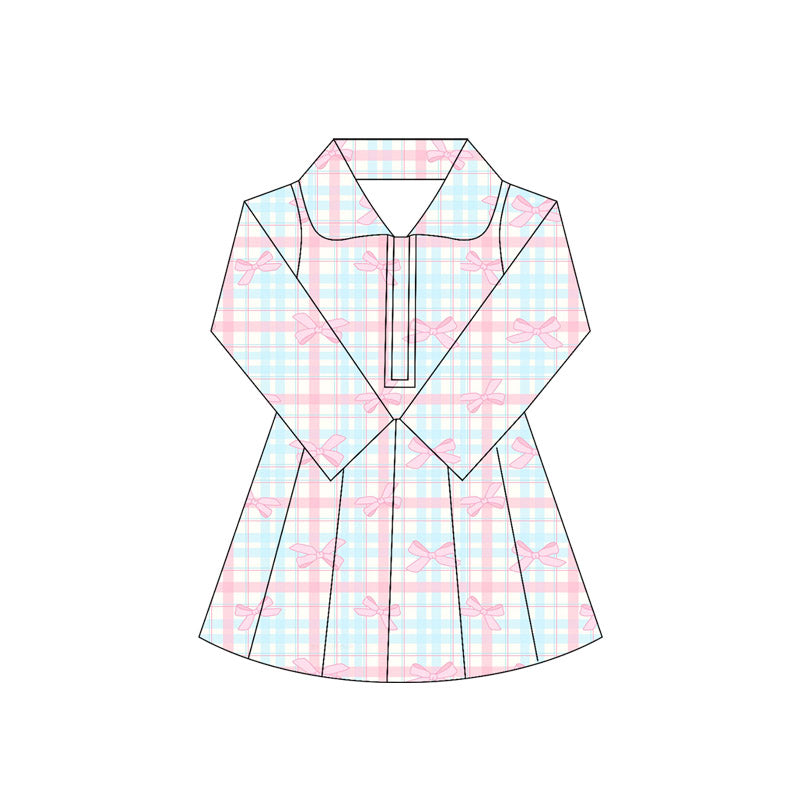 Baby girls blue plaid pink bow active wear athletic yoga dress preorder