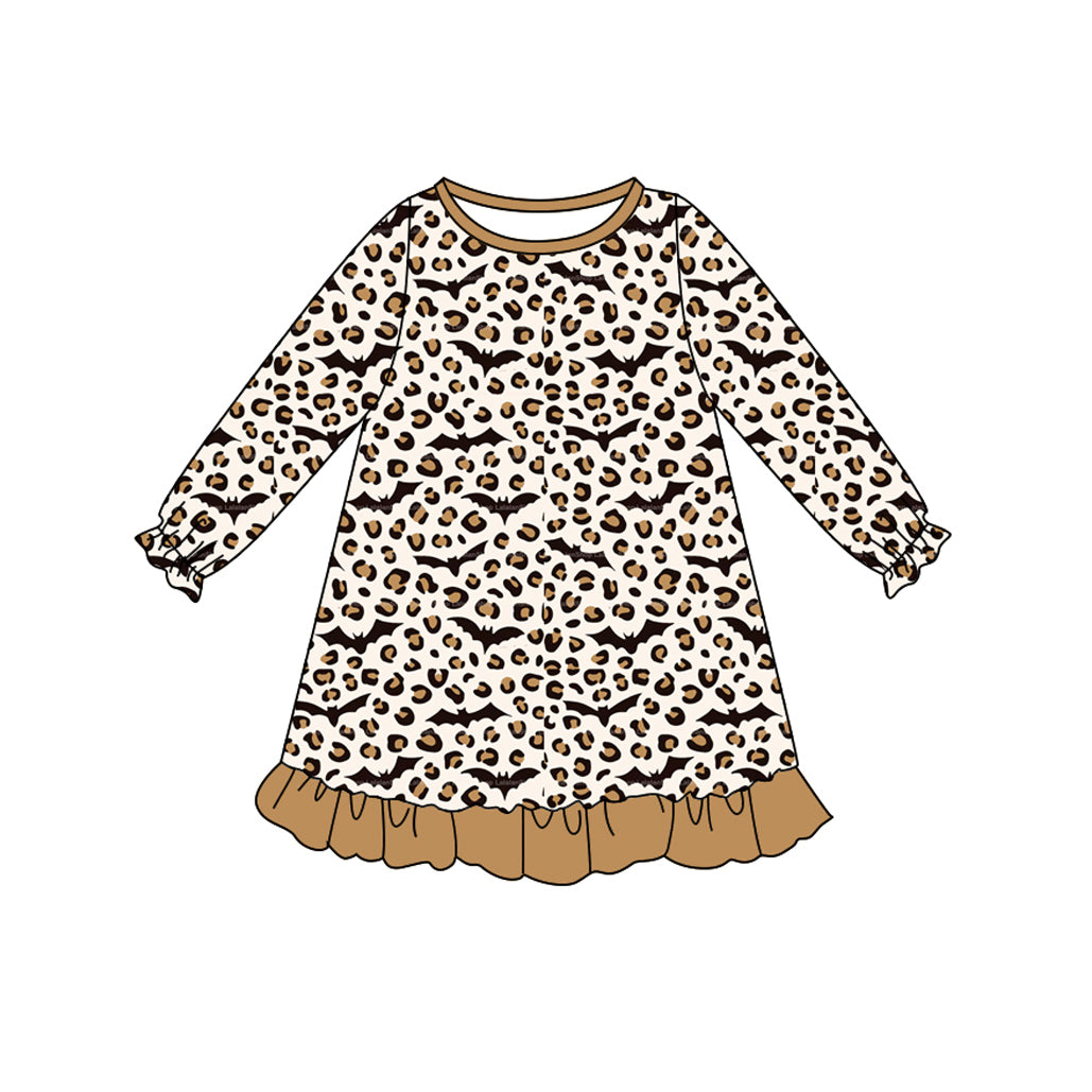 Baby girls Halloween bat leopard long sleeve dress preorder