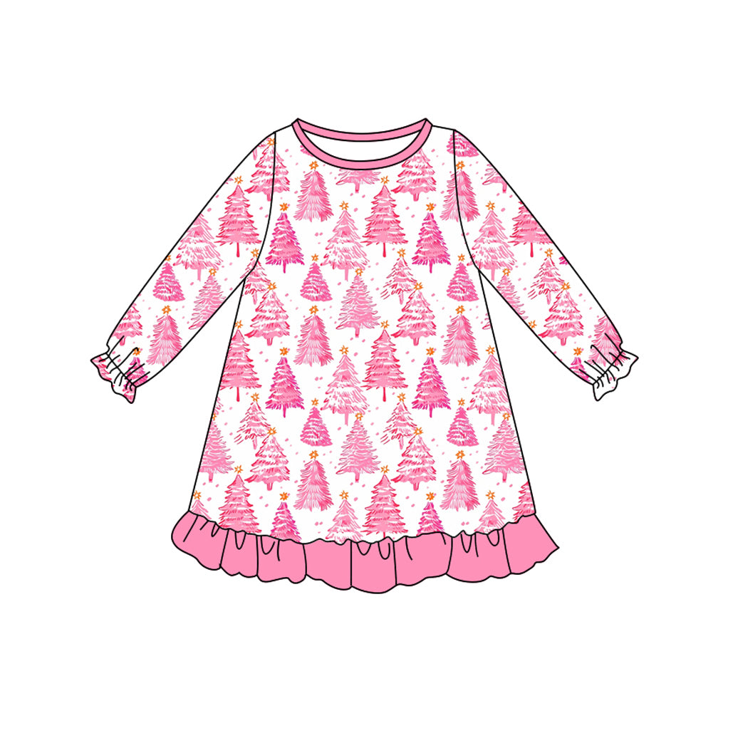 Baby girls pink Christmas tree long sleeve dress preorder