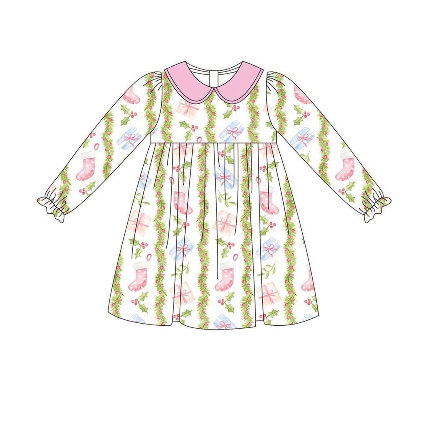 Baby girls Christmas box sock holly berry long sleeve dress preorder