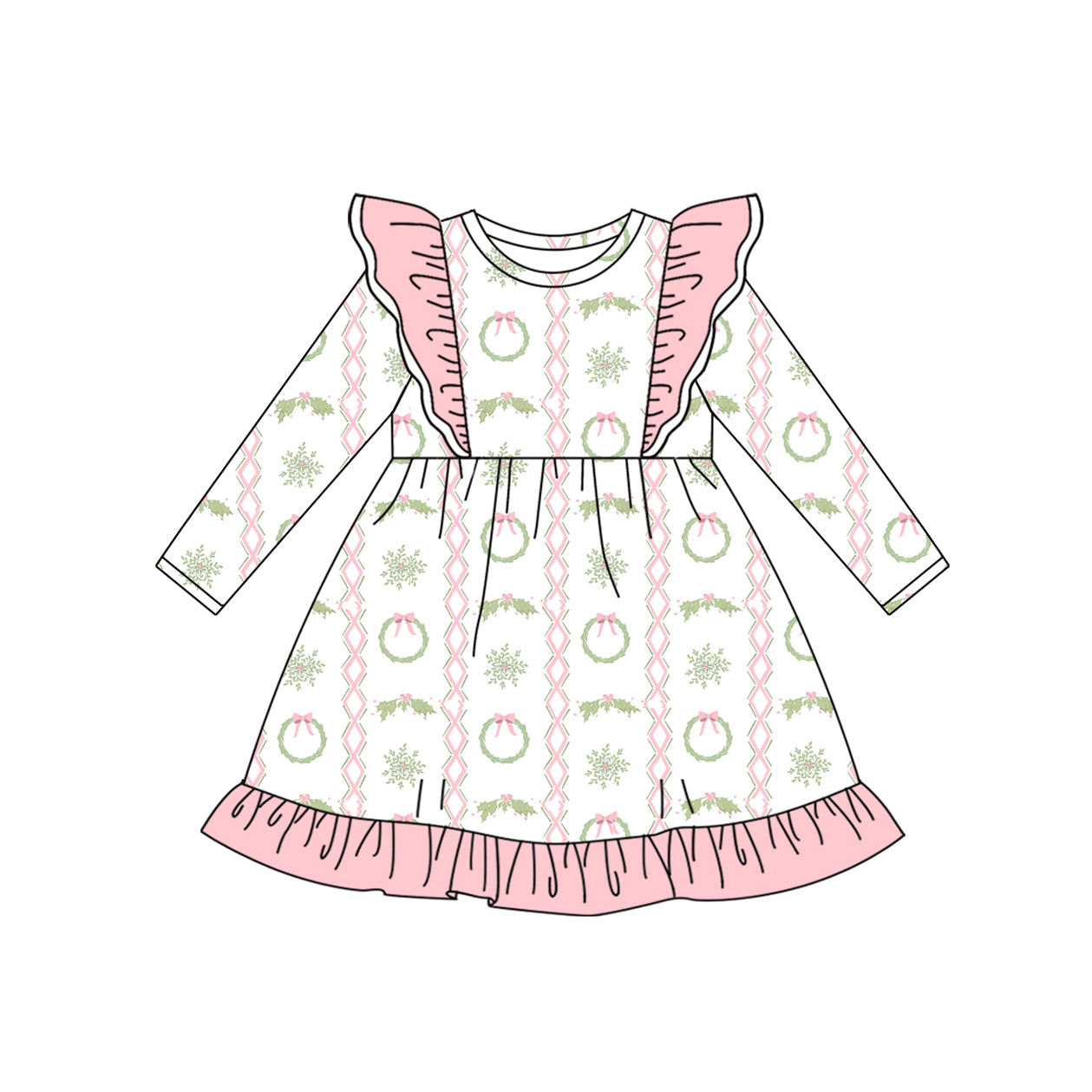 Baby girls Christmas holly long sleeve dress preorder