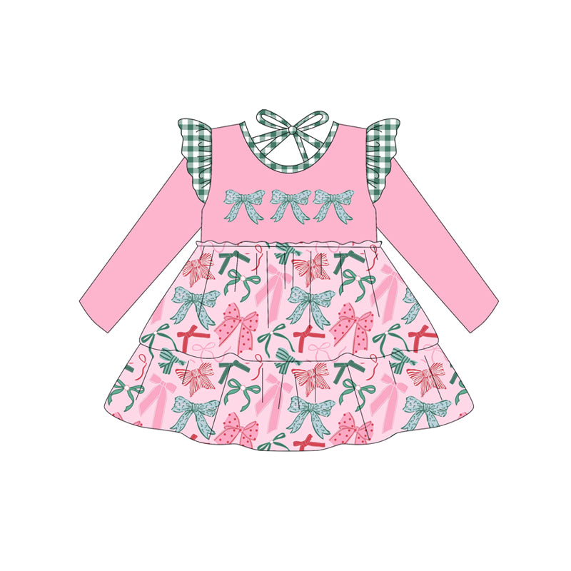 Baby girls Christmas colorful bow long sleeve dress preorder