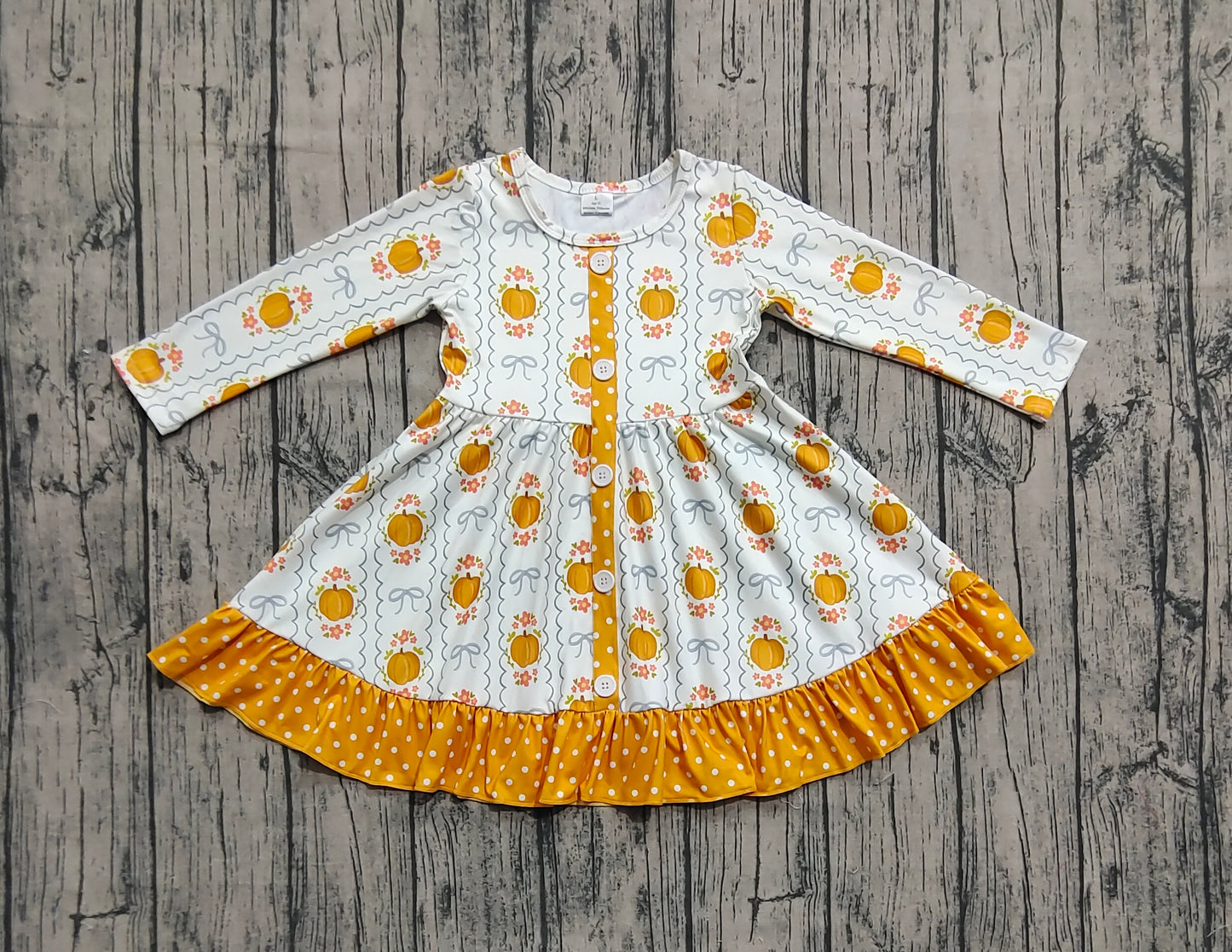 Baby girls fall pumpkins flowers long sleeve dress preorder