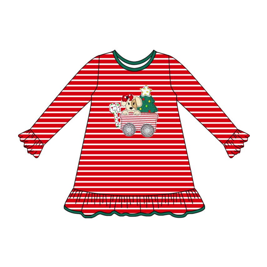Christmas tree dog truck baby girls long sleeve dress preorder