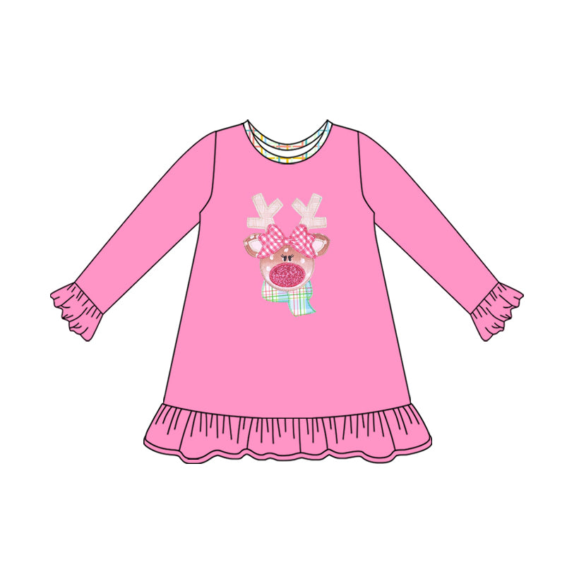 Christmas reindeer girls long sleeve dress preorder