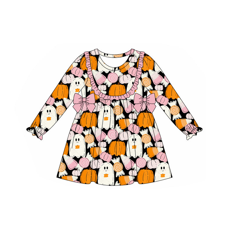 Halloween ghost pumpkins design girls long sleeve dress preorder