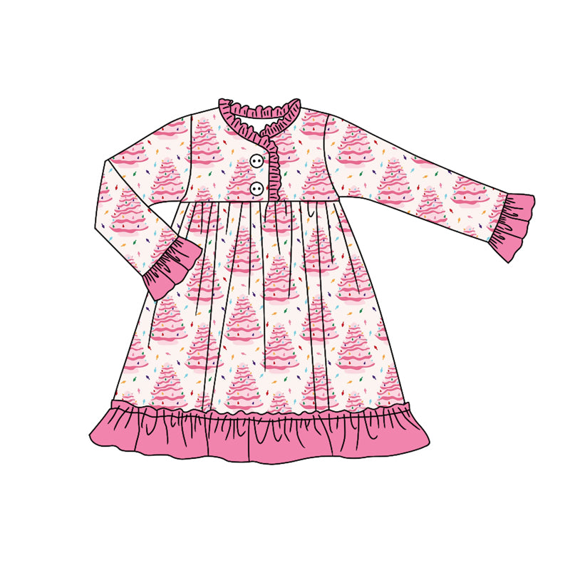 Christmas tree design girls long sleeve boutique dress preorder
