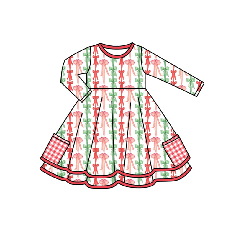 Toddle girls Christmas red green bow design dress preorder